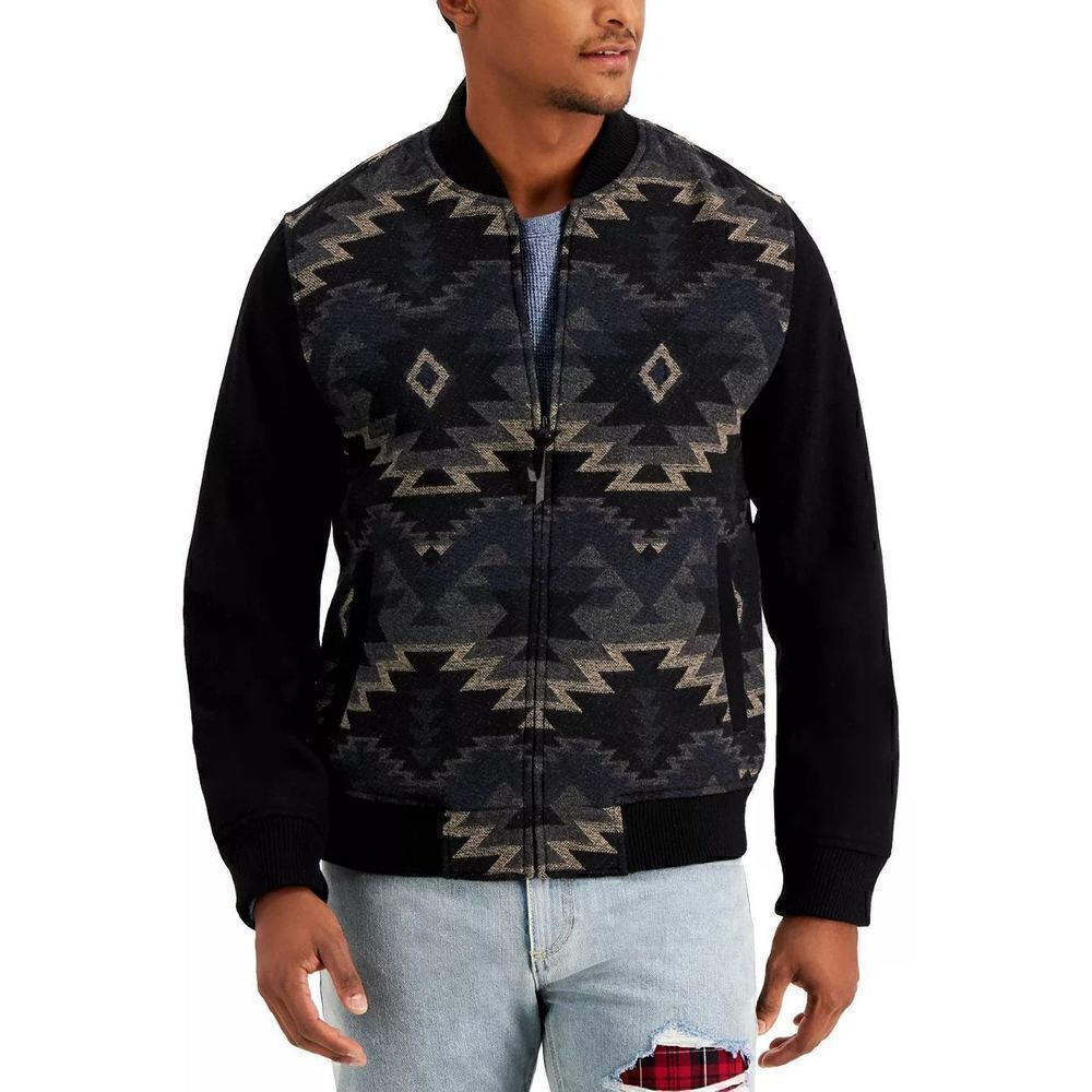 Sun & stone geometric Aztec tribal southwestern bomber jacket large men’s